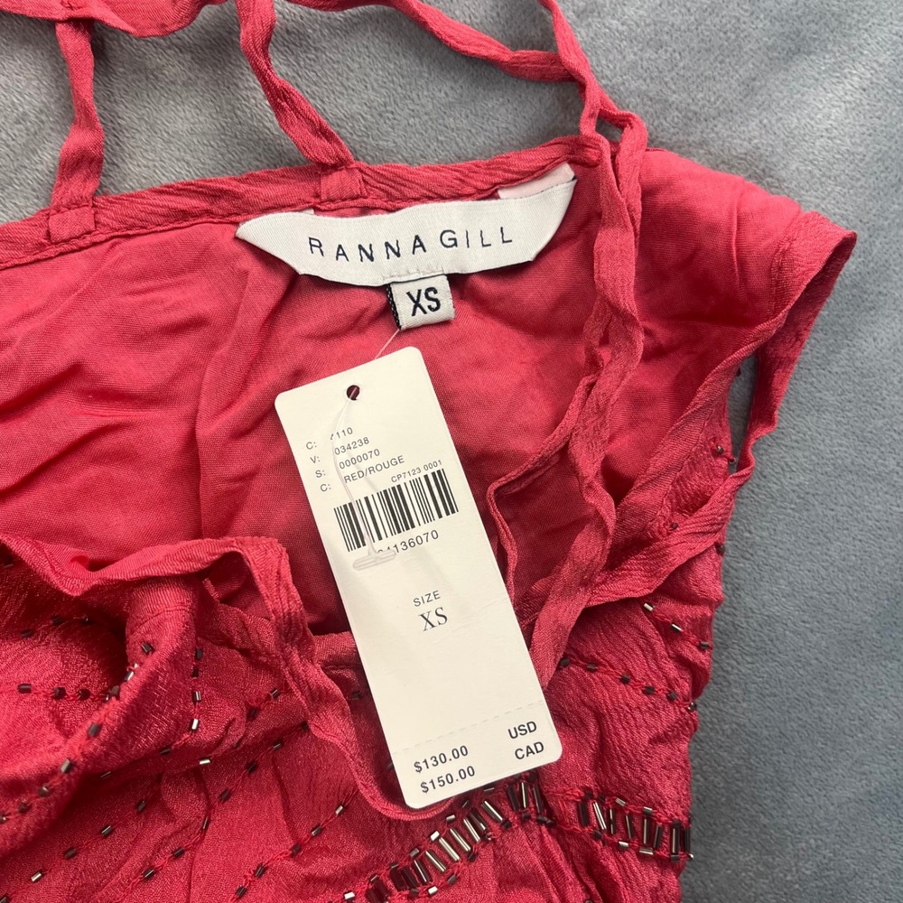 NWT Anthropologie x Ranna Gill Art Deco  V‎ Neck Strappy Cami Red XS - Picture 4 of 9
